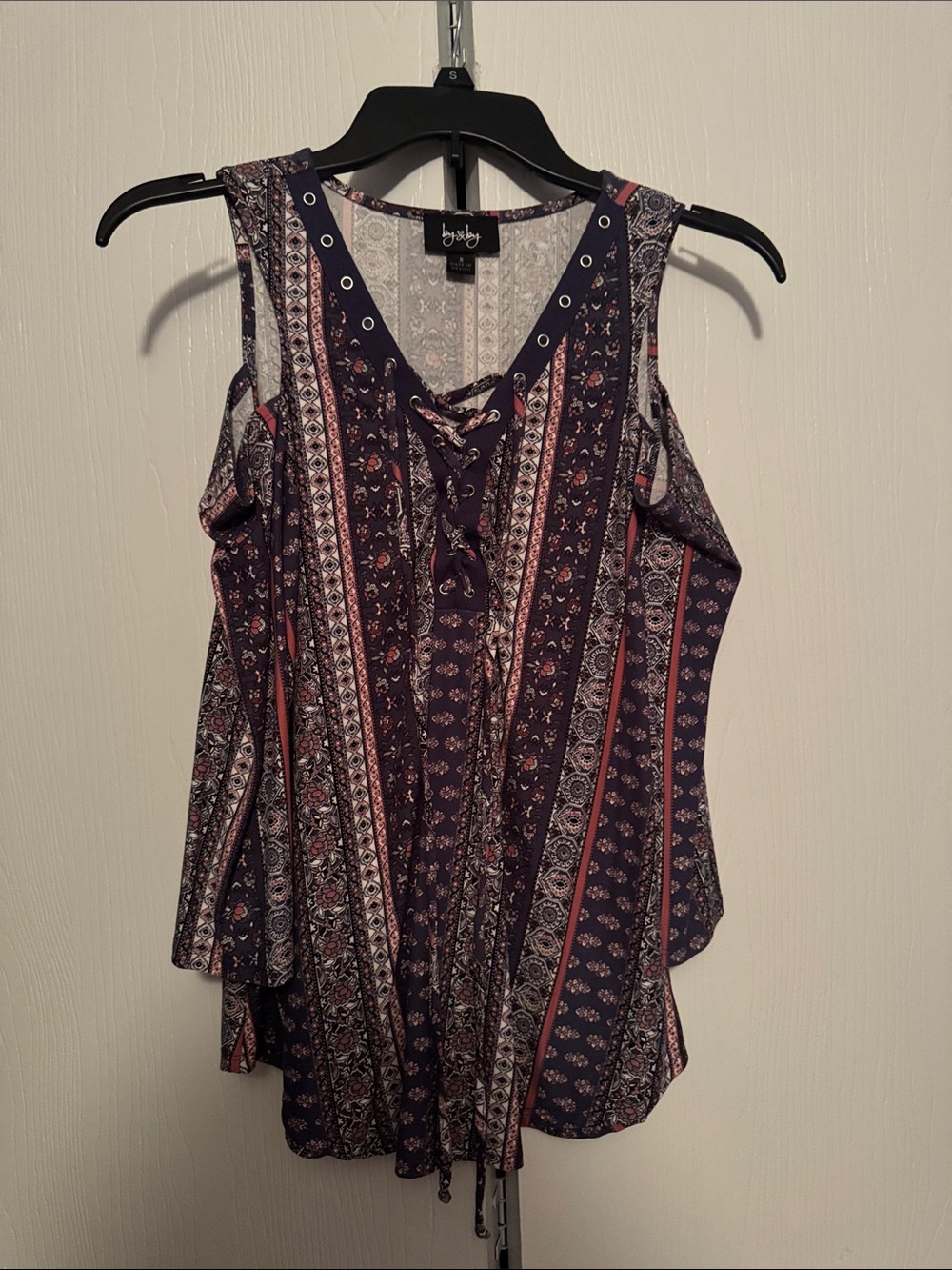 Lucky Brand Navy and Purple Lace-Up Cold-Shoulder Camisole